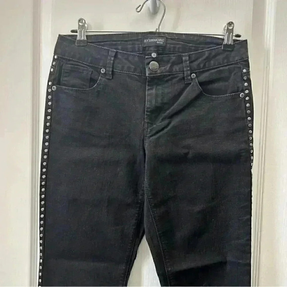 Evermore Skinny Jeans Side Studded Ankle Cropped Black Denim Size 29 7 - Picture 5 of 15